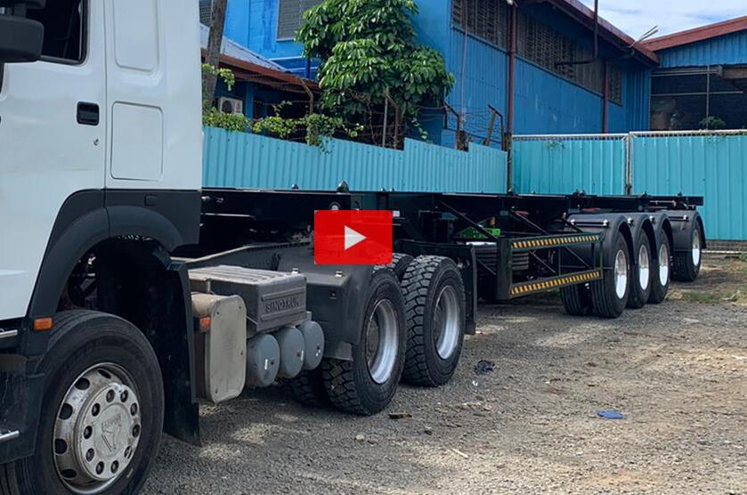 4 axles 40ft skeletal trailer with axle lifted